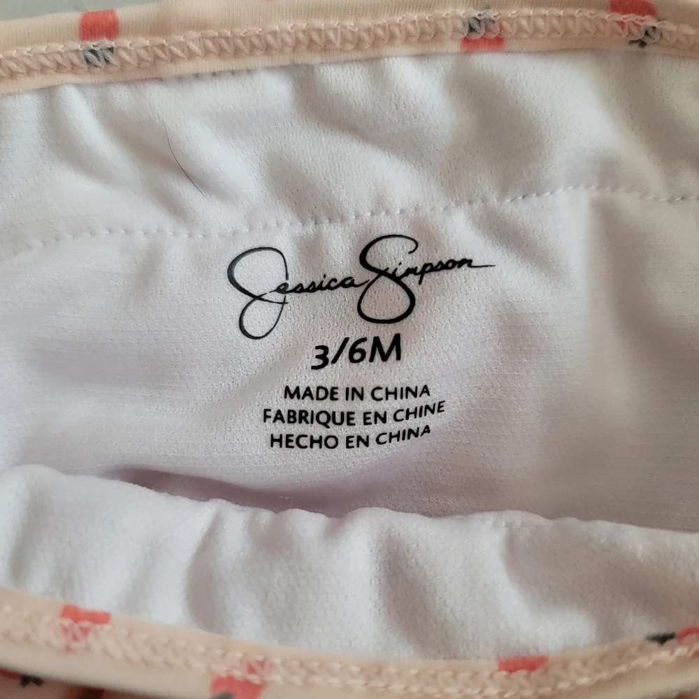 Jessica‎ Simpson 3-6 Months Pink Ruffle Strawberry Bikini Swimsuit Summer Fruit